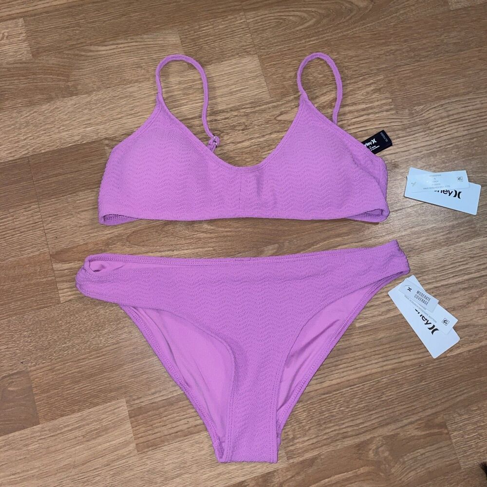 Hurley Juniors Wave Scrunch Bikini Set 2pc Swimsuit Size XL Pink NWT $100 - Picture 2 of 5